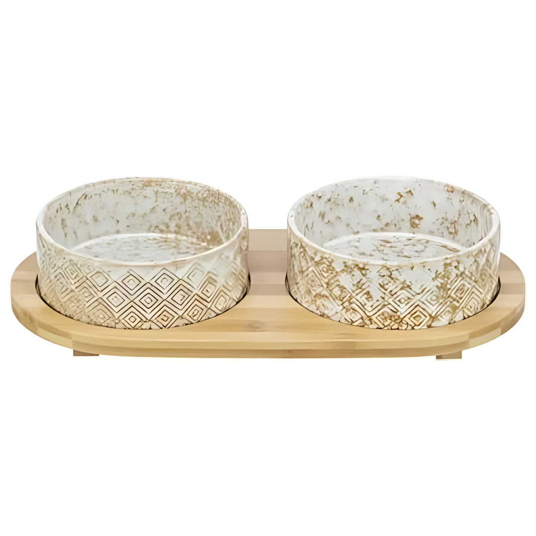 Trixie Set Futter- und Wassernapf aus Keramik / Bambus