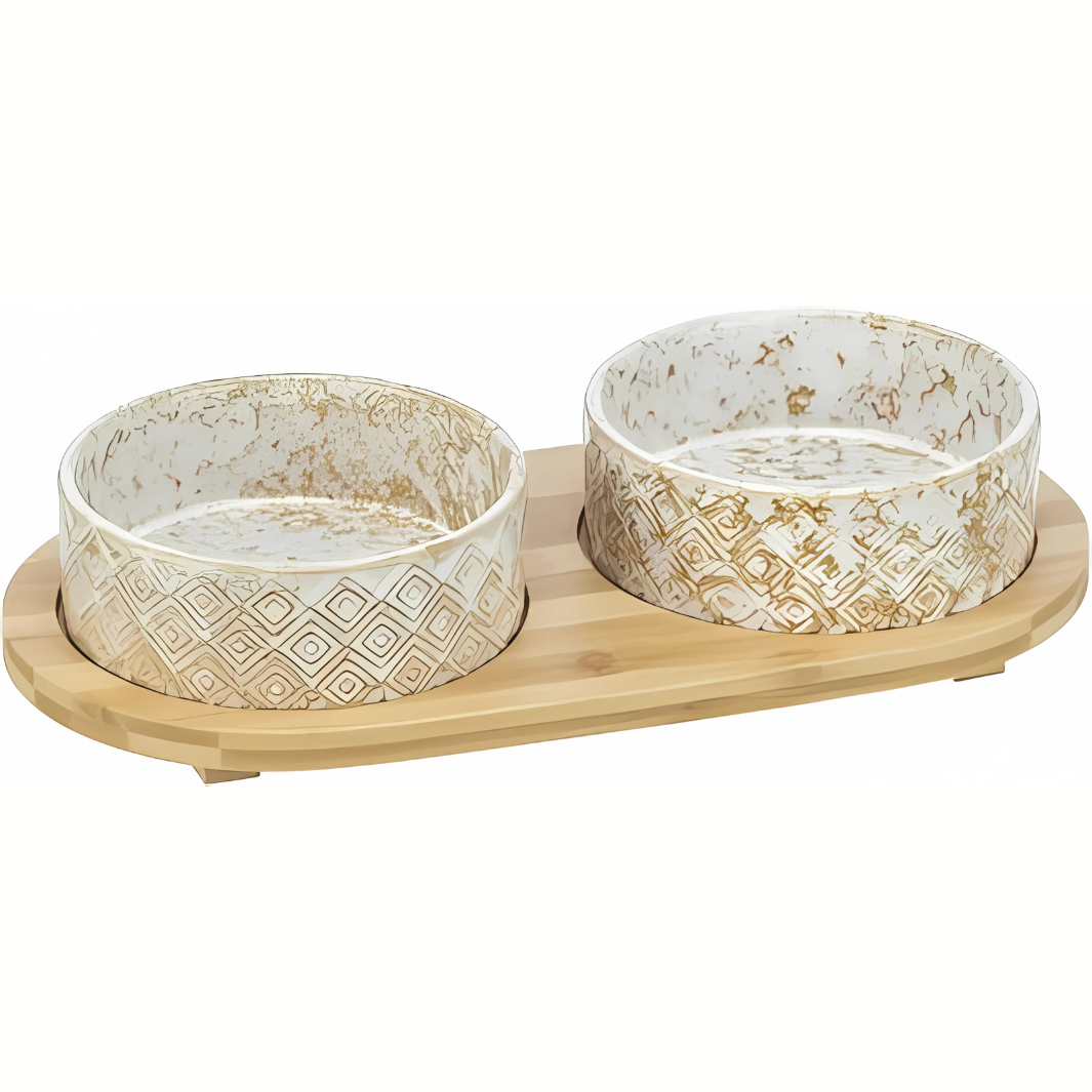 Trixie Set Futter- und Wassernapf aus Keramik / Bambus