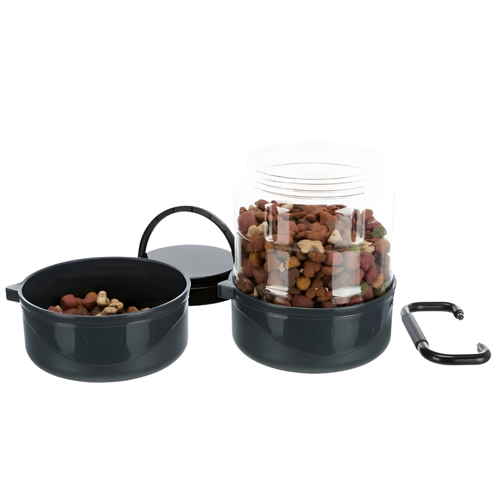Reise-Set aus 2 Näpfen und Futterbehälter