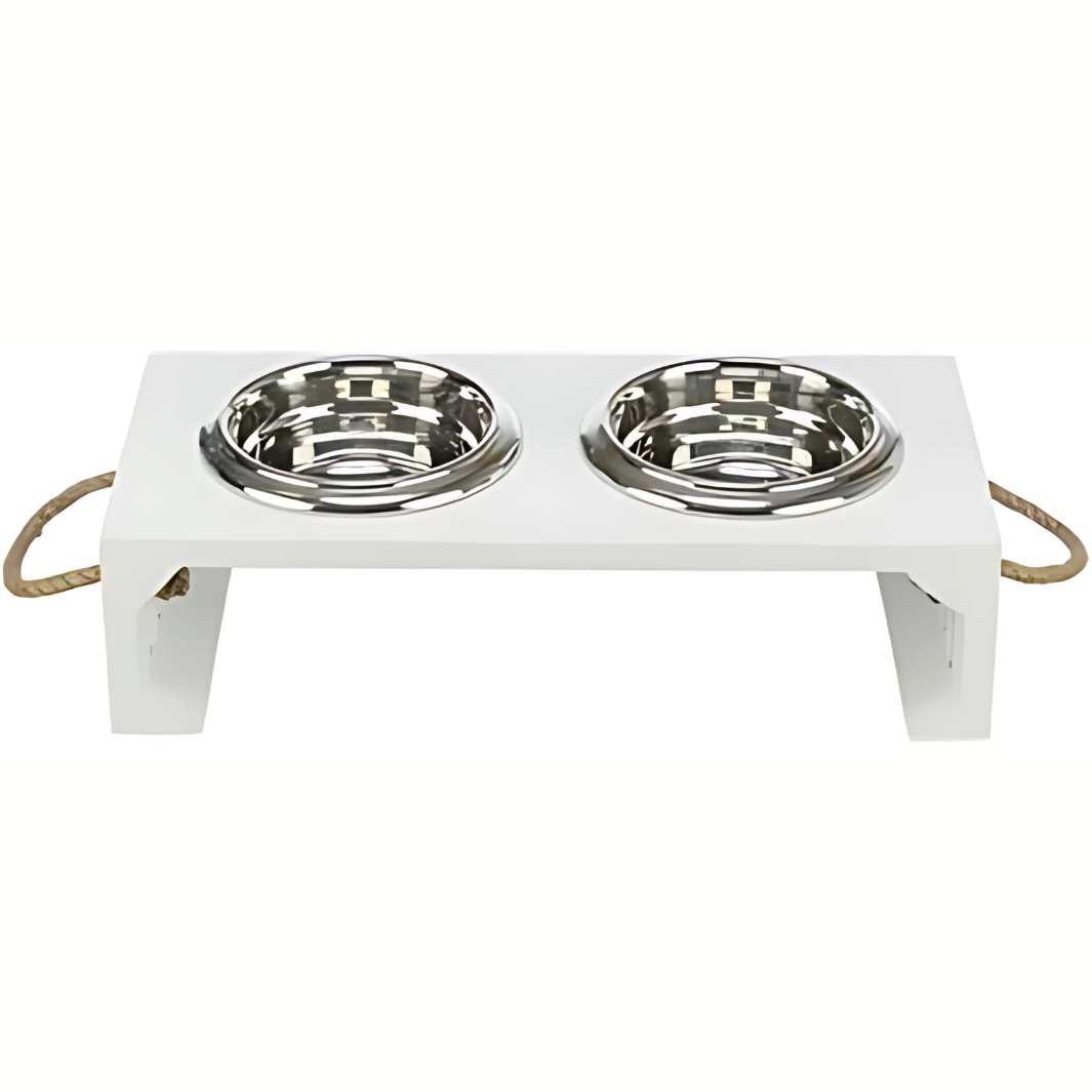 Trixie Be Nordic Set Fressnapf Wassernapf Holz Edelstahl Weiss