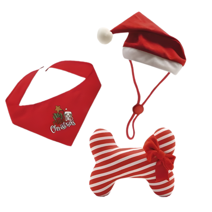 X-mas Set für Welpen: Mütze / Bandana / Knochen