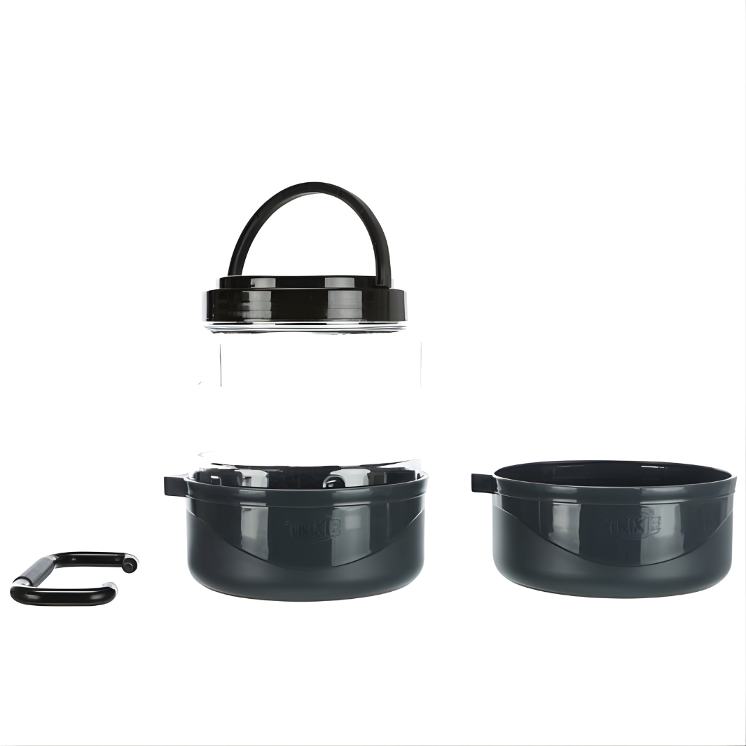 Reise-Set aus 2 Näpfen und Futterbehälter