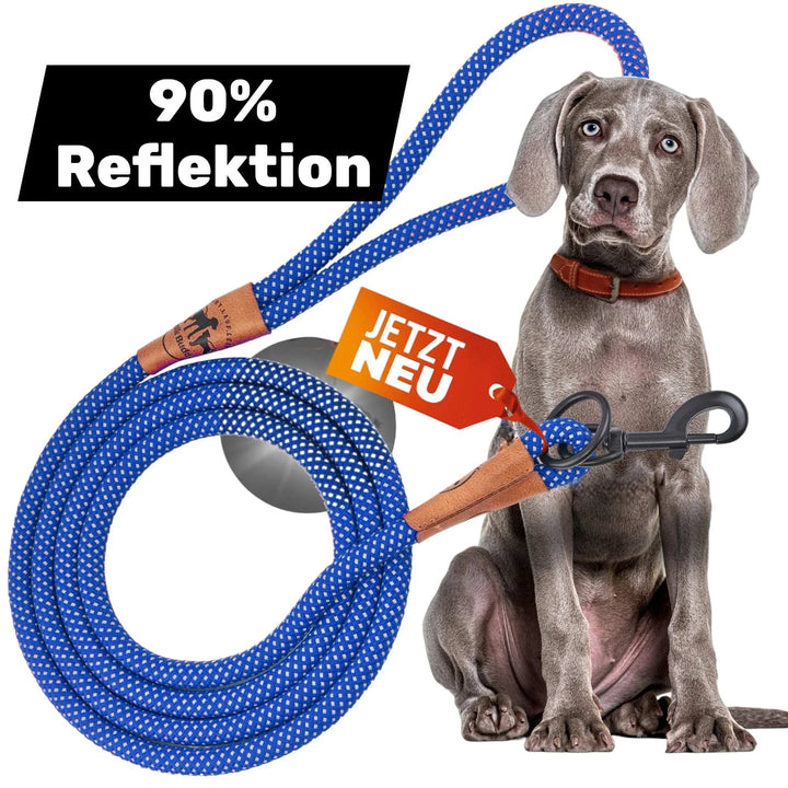 Reflektionsleine© mit Handschlaufe und veganem Leder